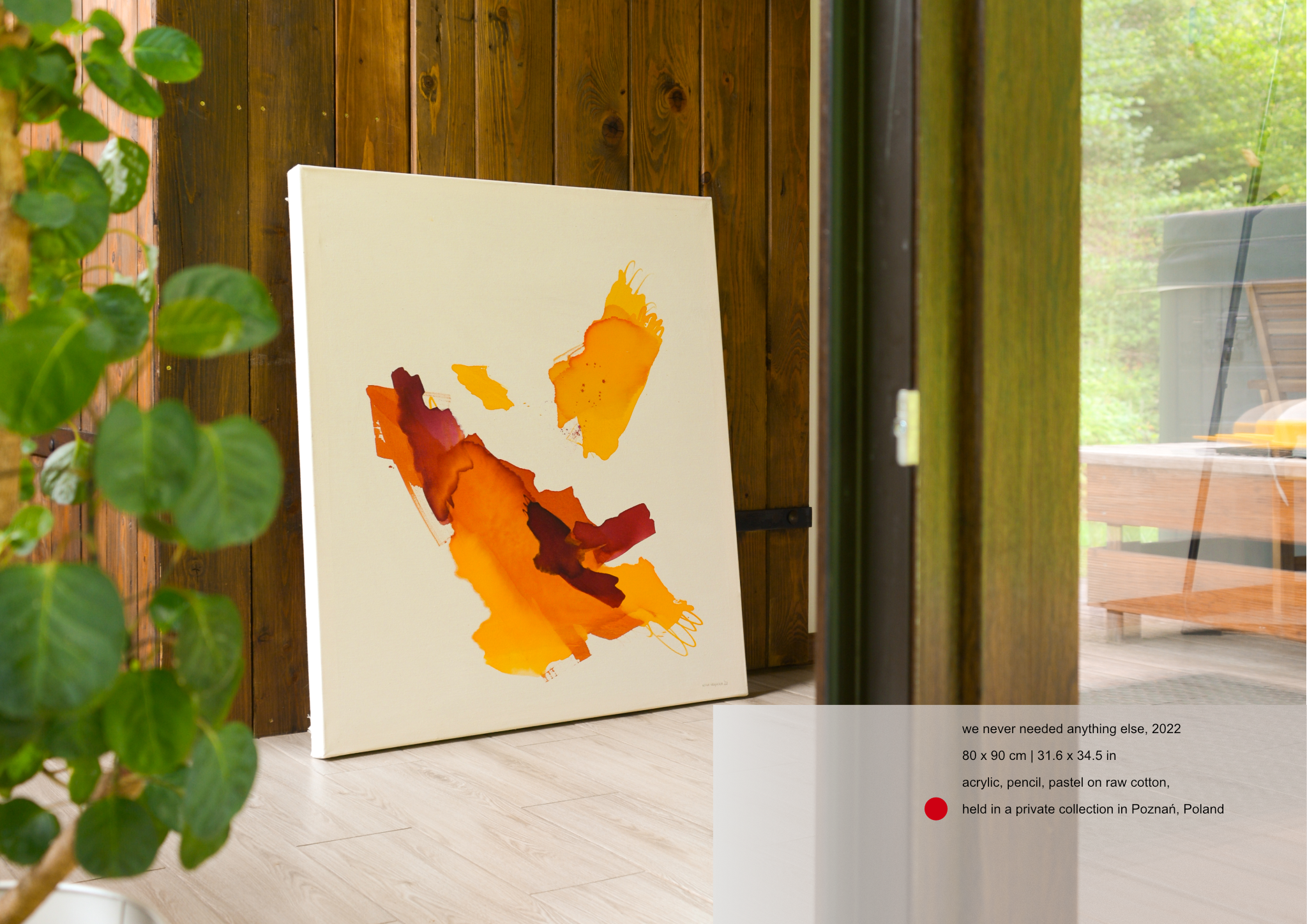 abstract painting situated in modern interior